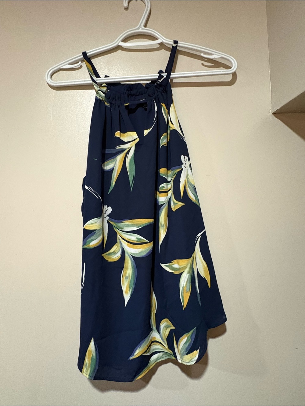 RW&CO. Navy Floral Halter Tunic with Yellow and Green Leaf Print